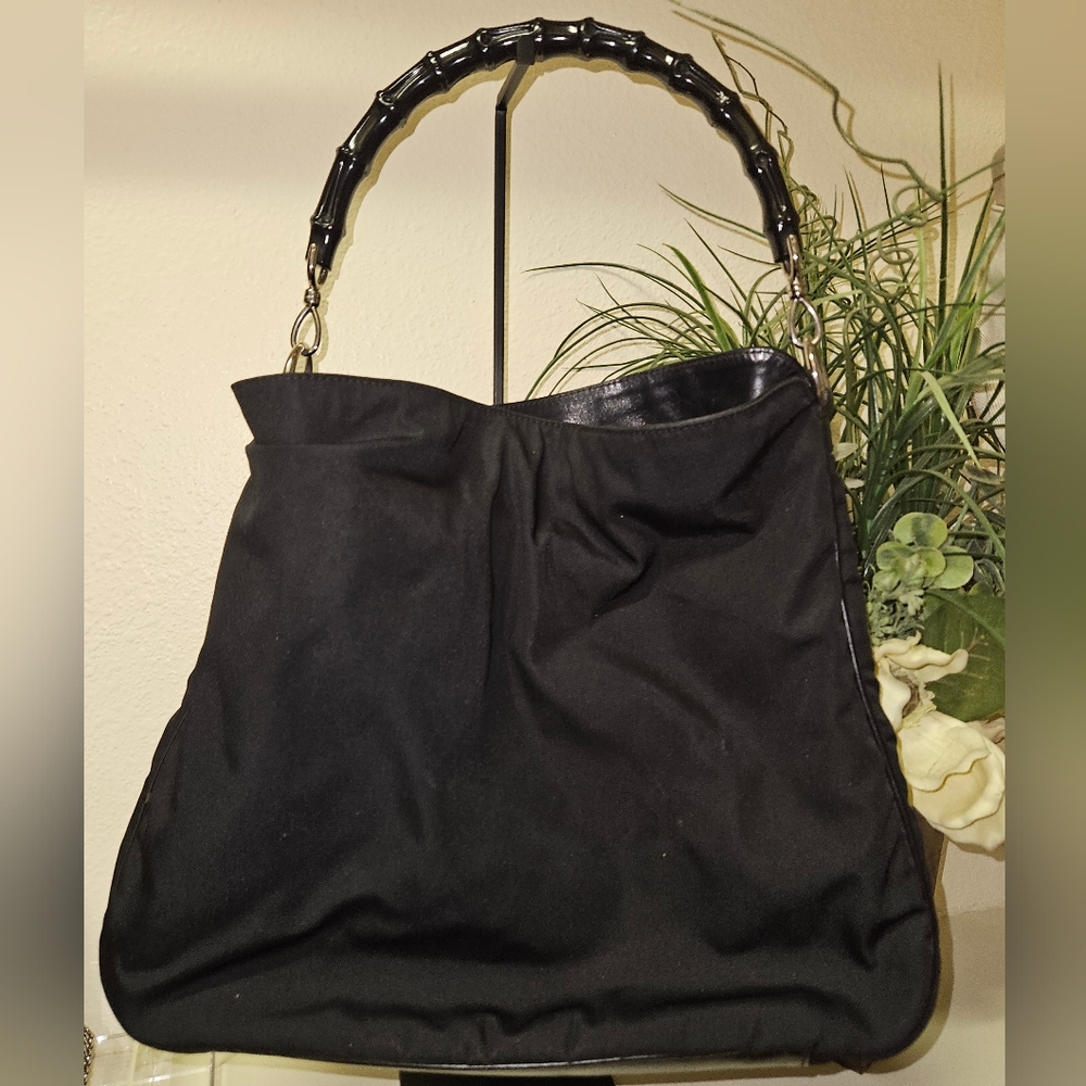 Gucci Bamboo Handle Nylon Shoulder Bag